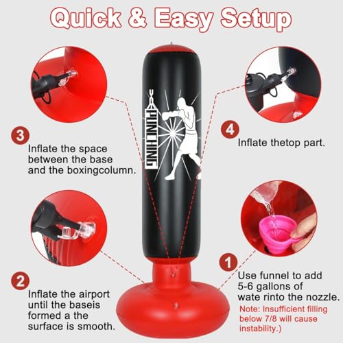 Inflatable Punching Bag 160cm Free Standing Boxing Bag with Gloves | Thicken Sparring Fitness Speed Training Column Practice Equipment for Home MMA Taekwondo Decompression Kickboxing Adults Kids