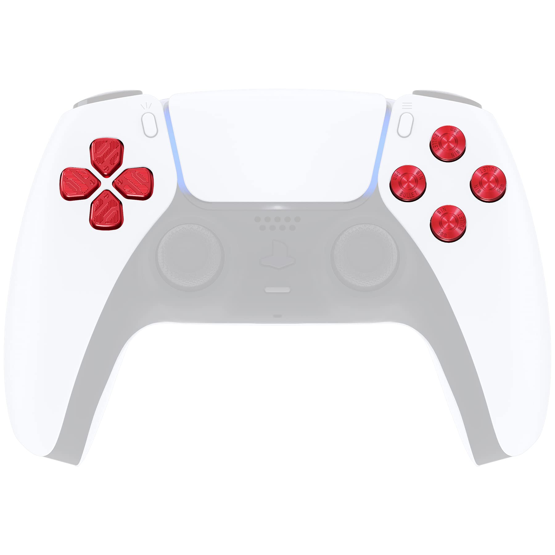 eXtremeRate Red Metal Dpad ABXY Buttons for PS5 Controller, Custom Replacement Aluminum Action Buttons & Direction Keys - No Controller