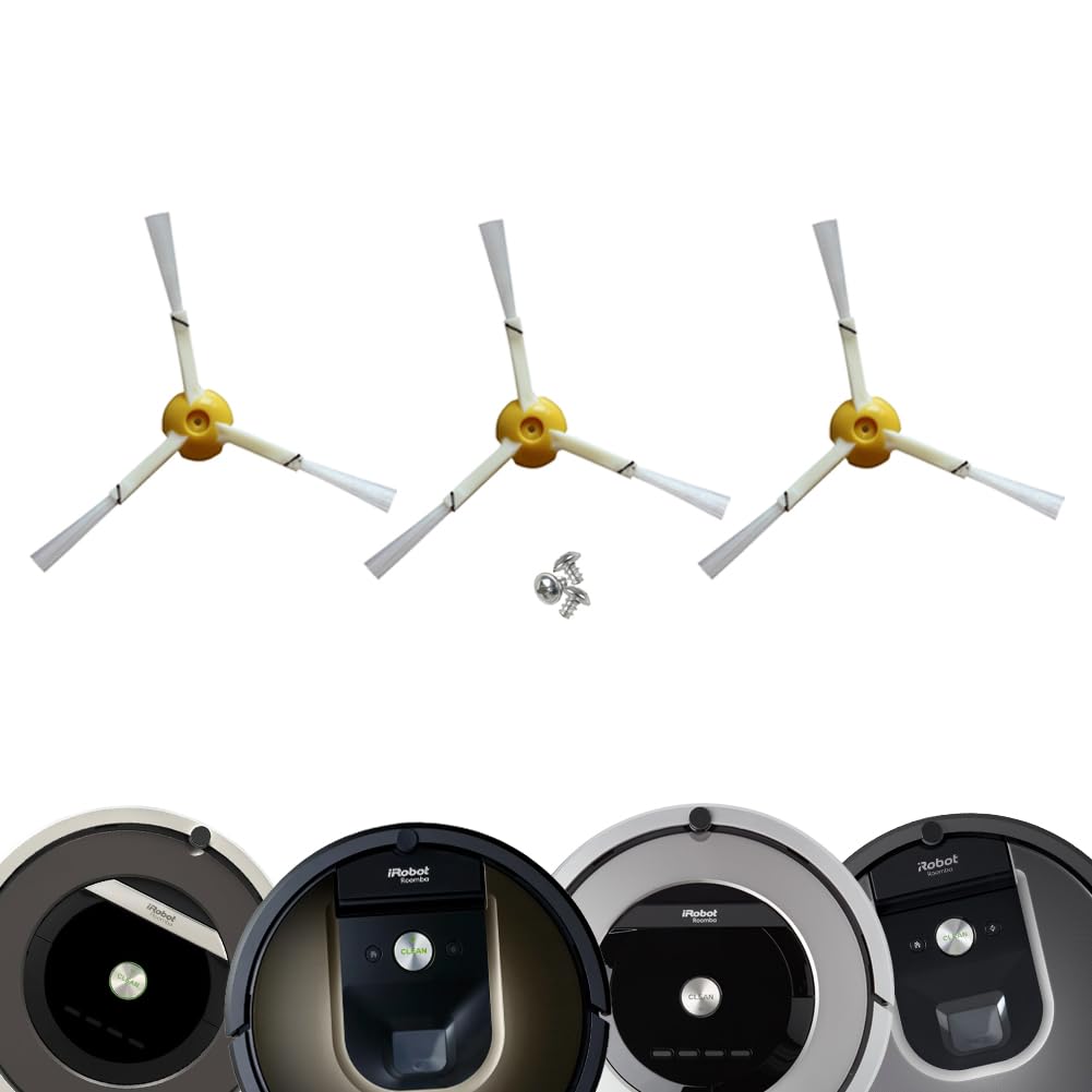 MIRTUX Set of 3 Side Brushes Compatible with Roomba 800 and 900, Pack of 3 Tri-Blade Brushes, Quality Spare Parts