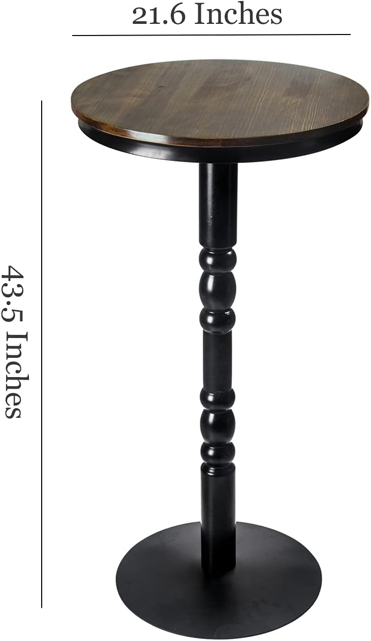 Wood Round Pub Bar Bistro Height Table - Dining Room Entryway Kitchen Accent Coffee Patio Table - Counter Height - Round - Rustic: Kitchen & Dining