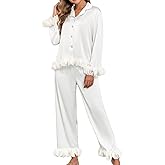 Brosloth Womens Silk Pajamas Long Sleeve Button Up Pajama Cute Soft Satin Fall Pjs Sets 2 Piece Lounge Set Sleepwear