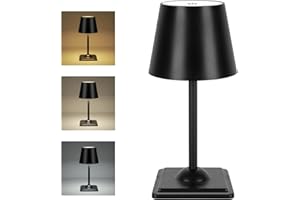 SOUDFK Cordless Table Lamp,3 Color Dimmable Desk Lamp,Small Rechargeable Light for Bedroom, Nightstand(Black,1 PC)