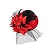 Kalevel Hair Clip Feather Punk Mini Top Hat with Clips and Veil for Girls Women (Red)