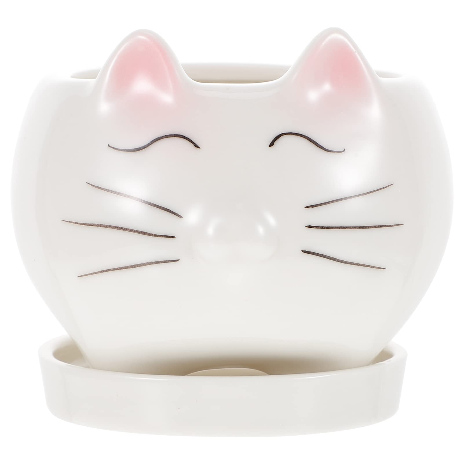 Yardwe Ceramic Small Succulent Pots Cat Shape Cute Succulent Planter Cactus Plant Pot Flower Pot for Home Office Desk
