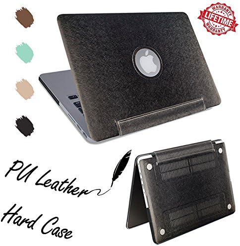 IC ICLOVER MacBook Air 13 inch Case, Silky Soft PU Leather Coated Cover Snap-on Logo See Through Ultra Slim Hard Shell for Apple Macbook Air 13" Model A1466/ A1369 - Mysterious Black