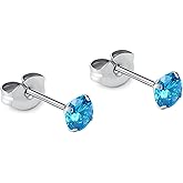 1 Pair Implant Grade Titanium Stud Earrings Set Hypoallergenic 3mm 4mm 5mm 6mm Cubic Zirconia G23 Titanium Earring Studs for Women Men for Sensitive Ear
