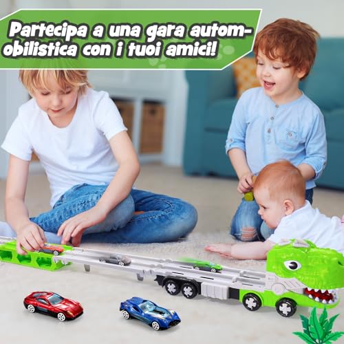 iKidiki Dinosaur Toy 2 3 4 5 Years Car Child Toy 2 3 4 5 Years Old Truck Gift Children 2 3 4 Years Old Toys Boy Girl 2-4 Years Old Truck Transport Dinosaur with 6 Mini