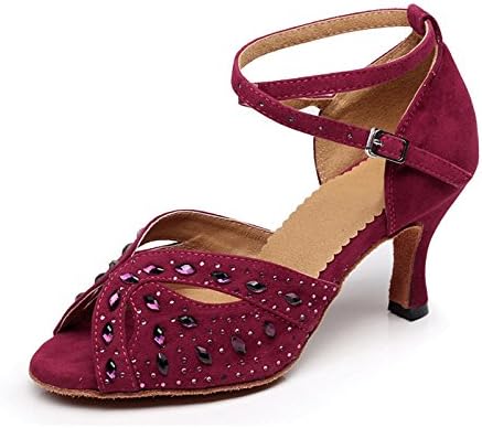 Kevin Fashion KQJ7074 Women's Ankle Strap Burgundy Suede Latin Salsa Tango Wedding Sandals 8 US