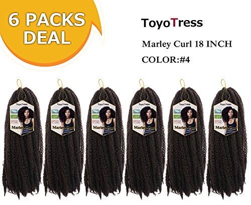 Toyo Tress Marley Hair For Twists 18 Inch 6packs Long Afro Marley Braid Hair 100% Kanekalon Synthetic Fiber Marley Braiding Hair Extensions (18