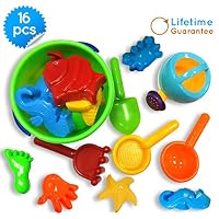 Toys Icon Beach Baby Toy 16-Piece Set + Sand Bucket + Zippered Bag + Ebook: Talented Kids Secrets! Play in the Pool or Sandbox