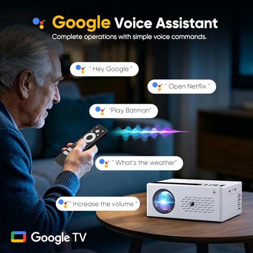 TMY Smart Projector 4K【Bundled with Google TV Stick】Mini Projectors Compatible with Netflix, Portable Projecteur with Electric Focus & Keystone, Home Projecteur WiFi6 & Bluetooth for Indoor & Outdoor