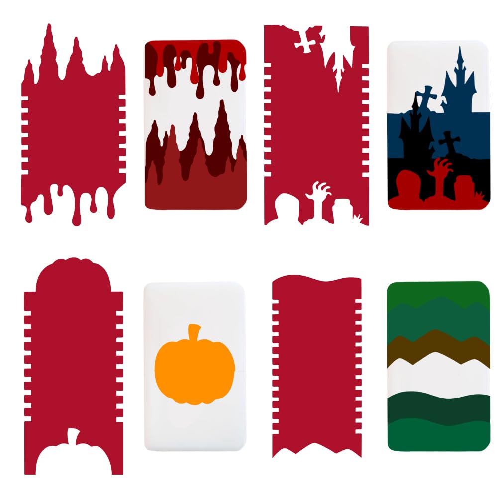 FINGERINSPIRE 4 Styles Soap Scraper Shaping Tool Halloween Pumpkin Graveyard Tree Wave Soap Scraper Shaping Tool for Cold Process Cerise Acrylic Soap Template with Depth Adjuster of 5mm Increments