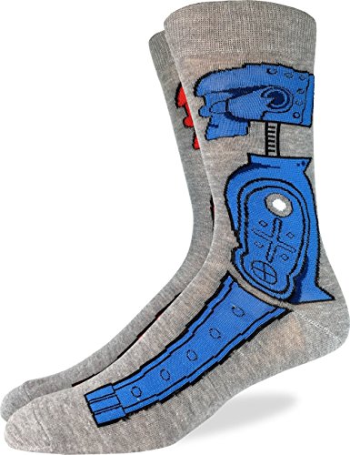 Good Luck Sock Men's Rock 'em Sock 'em Robots Crew Socks - Grey, Shoe Size 7-12