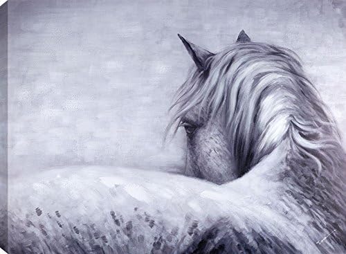 ArtMaison.ca 36x48 Horse II, Acrylic Painting on Canvas, Ready to Hang, Large, Grey, Black, White