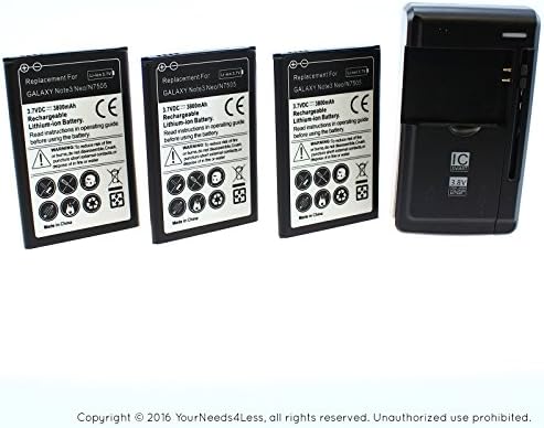 YN4L 3 X 3800mAh Replacement Batteries for Samsung Galaxy Note 3 SM-N750 ; N7505 ; N7502 ; N7506 ; N7509 ; EB-BN750BBE + Wall Dock Charger Bundle