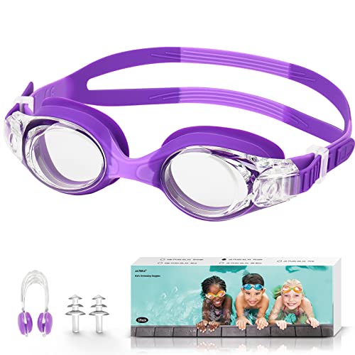 JATEKA Gafas de Natación para Niños, Adecuadas y Cómodas Gafas de Natación con Clip de Nariz Enchufe de Oído, Antiniebla Sin Fugas Gafas Natación Ajustable para Niños de 4 a 14 Años