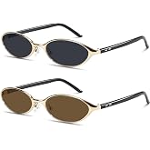 Rmerom Silver Y2K Oval Narrow Sunglasses for Women Retro Glasses | Small Cute Narrow 90s Sunnies UV400 Protection Sun Glasses Trendy Cat Eye Fashion Gold Men