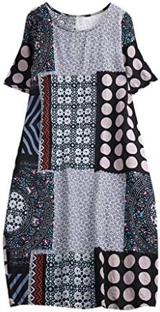 SMILEQ Dress Women Summer Sleeveless Dress Casual Linen Strappy Loose Boho Print Skirt Plus Size Long Sundress