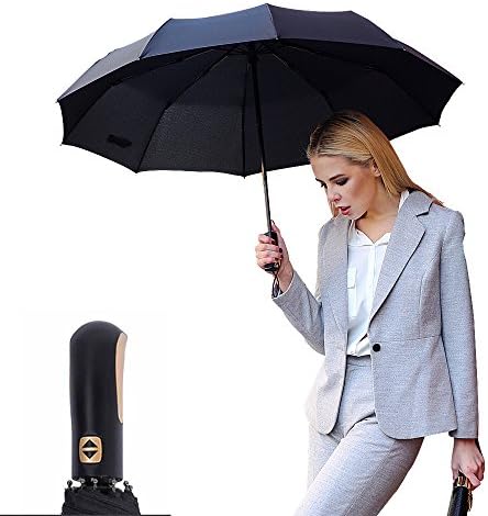 VILLASON 60 MPH Windproof Compact Travel Umbrella with Reinforced Unbreakable 10 RibsAuto Open &amp; Close One Handed OperationSturdy Rain Repellant Large Canopy 46-InchCompact But Large When Open (Black)