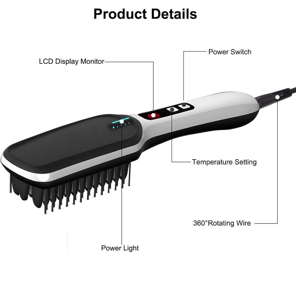 Beard Straightener Hair Straightener Brush -VIPpro Hair Straightening Comb,Auto Temperature Lock,Negative ions Anti,Professional Hair Straightening Brush for Women and Men, For Home and Travel