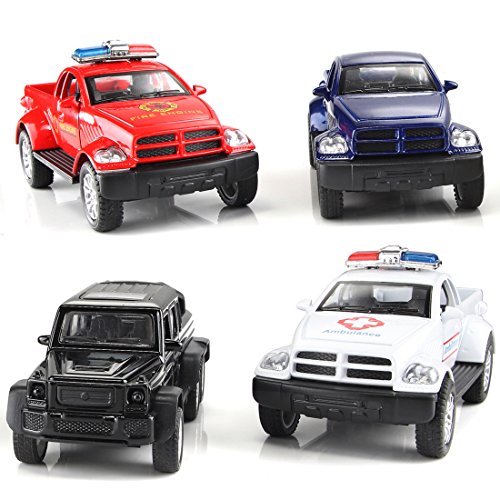 AMANYER Set of 4 Pickup Trucks Toy Pull Back Vehicles Mini Car Toy for Kids Toddlers Boys Pull Back And Go Car Toy Play Set