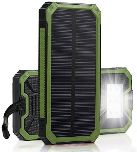 Best Solar Charger, Solar Power Bank 5000 mAh, External Phone Battery Dual USB Solar Panel 6LED Light Portable for Emergency Outdoor Camping Travel Bluetooth iPhone iPad Camera Tablet GoPro. (Green)
