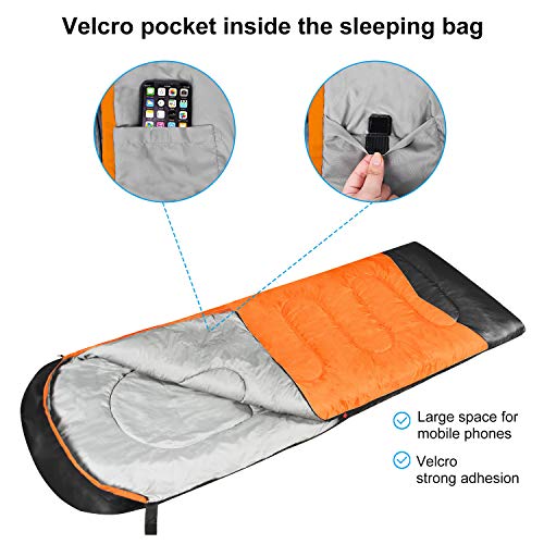 ChampionPlus Sleeping Bag for Adults & Kids, Boys and Girls - 3 Season Warm & Cool Weather - Summer, Spring, Fall, Compact Sleeping Bags Lightweight，Camping/Hiking/Backpacking, Orange