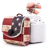 MoKo AirPods Case, Snap Closure Protective Cover Carrying Pouch Pocket, with Holding Strap, for Apple AirPods Charging Case - US Flag