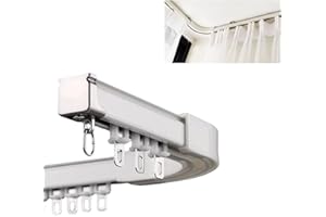 JIOU JIA 9.8FT (3M) Curtain Track Set with 90° Curve Connector - Heavy Duty Aluminum Rail, Corner Joiner Included, Wall & Cei