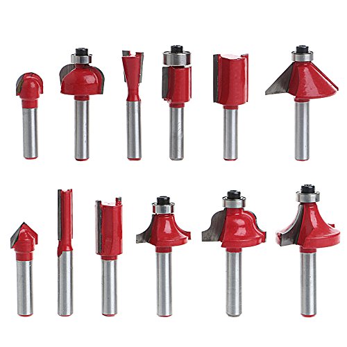 12 Pcs 1/4 Inch Shank Tungsten Carbide Router Bit Woodworking Milling Cutter Set