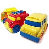 BOLEY Chunky 3-in-1 Trucks and Cars for Toddlers - Educational Toddler Vehicle Playset with Dump Truck, Fire Truck and School Bus. The perfect birthday gift set and party pack for boys and girls!