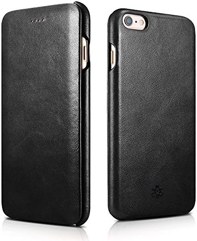 NOVADA Leather iPhone 6 Plus & 6S Plus Case Genuine Leather Flip Cover - Vintage - Black