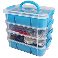 Stackable Plastic Craft Storage Containers by Bins & Things | Plastic Storage Organizer Bin with 2 Trays | Bins for Arts Crafts Supplies | Jewelry Making Storage Box | Portable Sewing Box Organizer