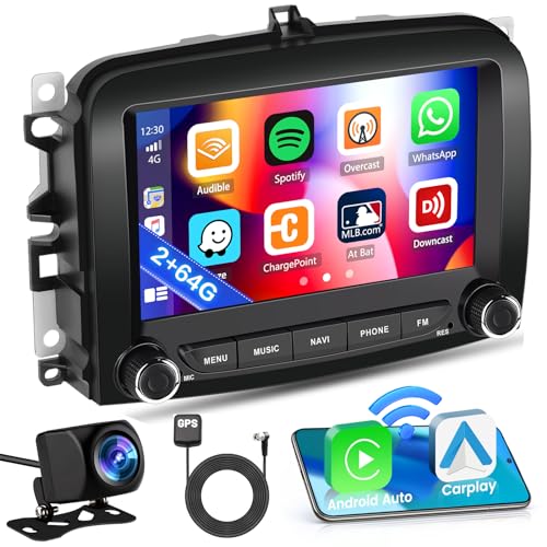 Inefala 2G+64G for Fiat 500L 2013-2017 Android 15 Car Radio with Wireless Carplay and Android Car, Bluetooth Car Stereo with 7 Inch HD Touchscreen with WiFi GPS FM/RDS MIC + Rear Camera