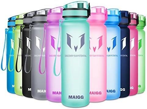 MAIGG Best Sports Water Bottle - 17oz/32oz - Eco Friendly BPA Free Plastic - For Running, Gym, Yoga, Outdoors and Camping, Fast Water Flow, Flip Top, Opens With 1 Click, Reusable with Leak-proof Lid