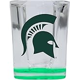 R and R Imports Michigan State Spartans 2 Ounce Shot Glass Square Green Base Officially Licensed Collegiate Product Single