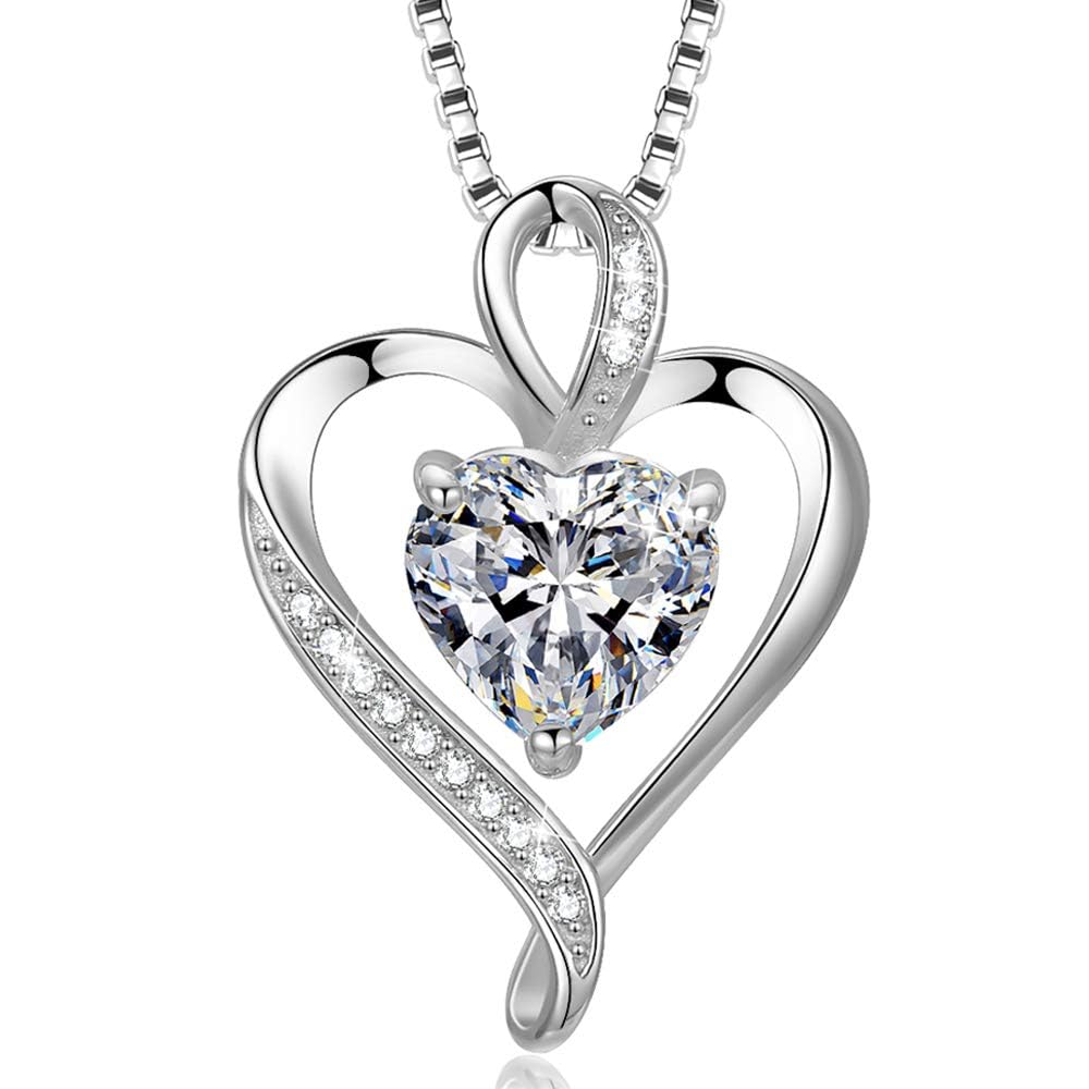 LAVUMO Heart Necklace for Women Real 925 Sterling Silver/Brass Love Cubic Zirconia Pendant Brithstone Necklace Birthday Mothers Day Jewellery Gifts for Women