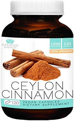 Organic Ceylon Cinnamon Capsules | 1200mg ( 120 Vegetarian Pills ) | Made in the USA , Non-GMO , True Cinnamon