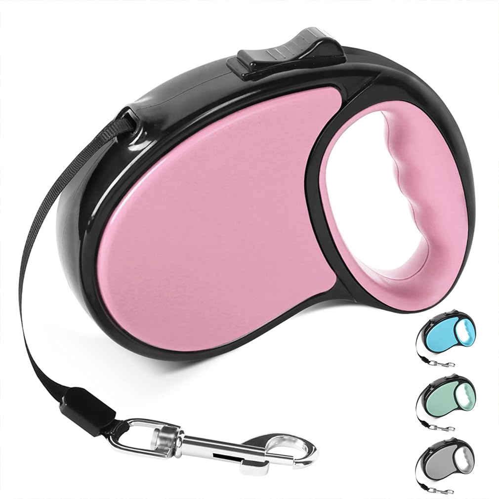 Retractable Dog Lead, 5m Long Extendable Dog Leash 360° Tangle-Free Harness Leashes with Non-Slip Handle and Quick Brake Button for Small and Medium Dogs (Pink,One Size)