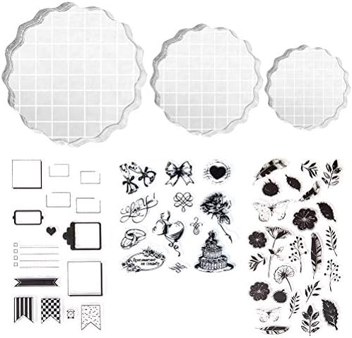 5pcs QIUYE Acrylic Blocks with Grid Lines, Acrylic Clear Stamping Blocks Set, Acrylic Stamp Blocks Set with Grid Lines for Scrapbooking Crafts Making.4Sizes (Circular)
