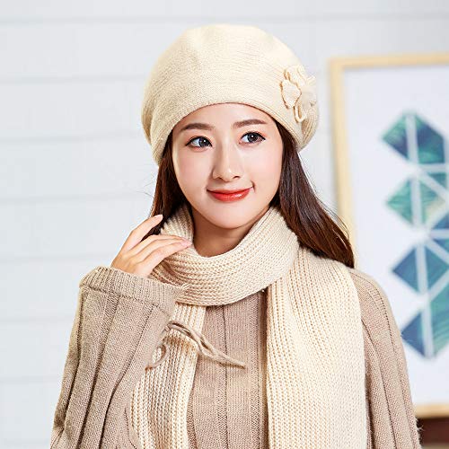 BCDshop_Hat Womens Winter Beanie Hat,New!BCDshop Ladies Fashion Flower Knit Soft Warm Cap Beret Ear Warmer (Beige 6)
