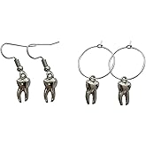 2 Pairs of Tooth Earrings, Dental Hygienist, Dentist, Human Teeth Jewelry, Dental Assistant, 20mm Hoop