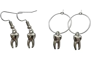 WYGUYO 2 Pairs of Tooth Earrings, Dental Hygienist, Dentist, Human Teeth Jewelry, Dental Assistant, 20mm Hoop