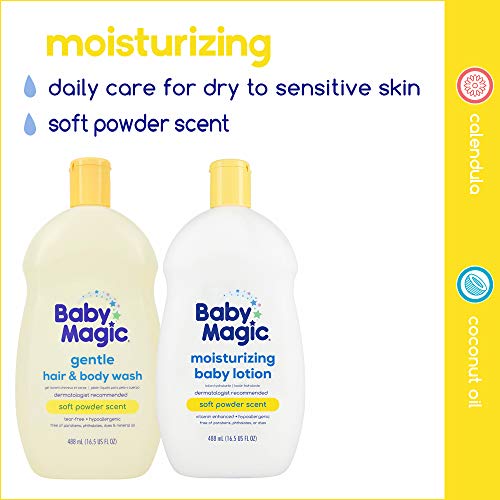 Baby Magic Gentle Hair & Body Wash | Tear-Free, Free of Parabens, Phthalates, Sulfates and Dyes, Calendula Oil & Coconut Oil, Soft Powder Scent, 9 Fl Oz