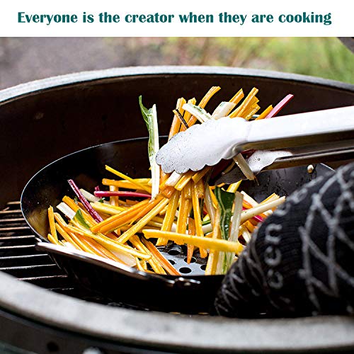 KAMaster Grill Wok for Big Green Egg Non-Stick Grill Basket Pan Round Grilling Wok with Handle M/L/XL Big Green Egg Accessories for STRI Fry,Shrimp,Chicken & Vegetable - Thumbnail 5