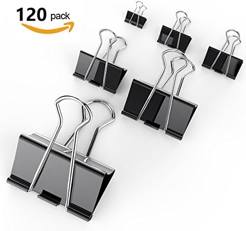 120PCS Metal Paper Clamp, Large, Small, Medium, Mini Black Paper Binder Clip