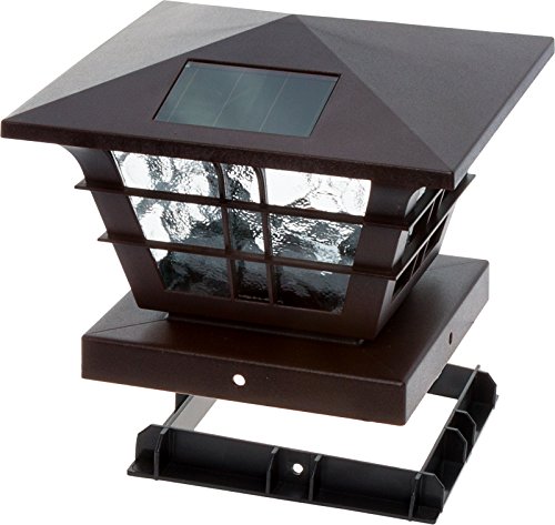 GreenLighting 12 Pack Cape Cod 5x5 Solar Powered Post Cap Light with 4x4 Base Adapter, Fits 5 inch and 4 inch PVC Posts (Brown)