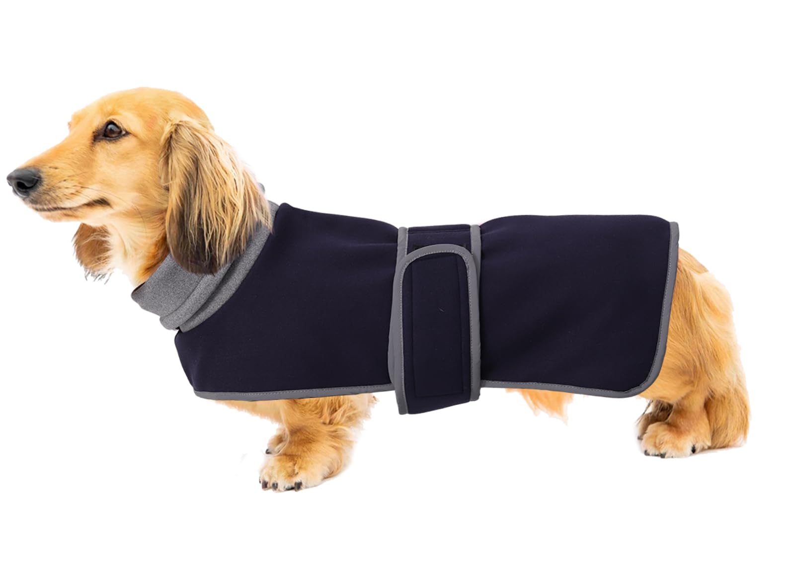 Geyecete Warm Thermal Quilted Dachshund Coat,Dog Winter Coat with adjustable high collar, Outdoor Dog Apparel for Small,Medium, Large Dog-Dark Blue-S