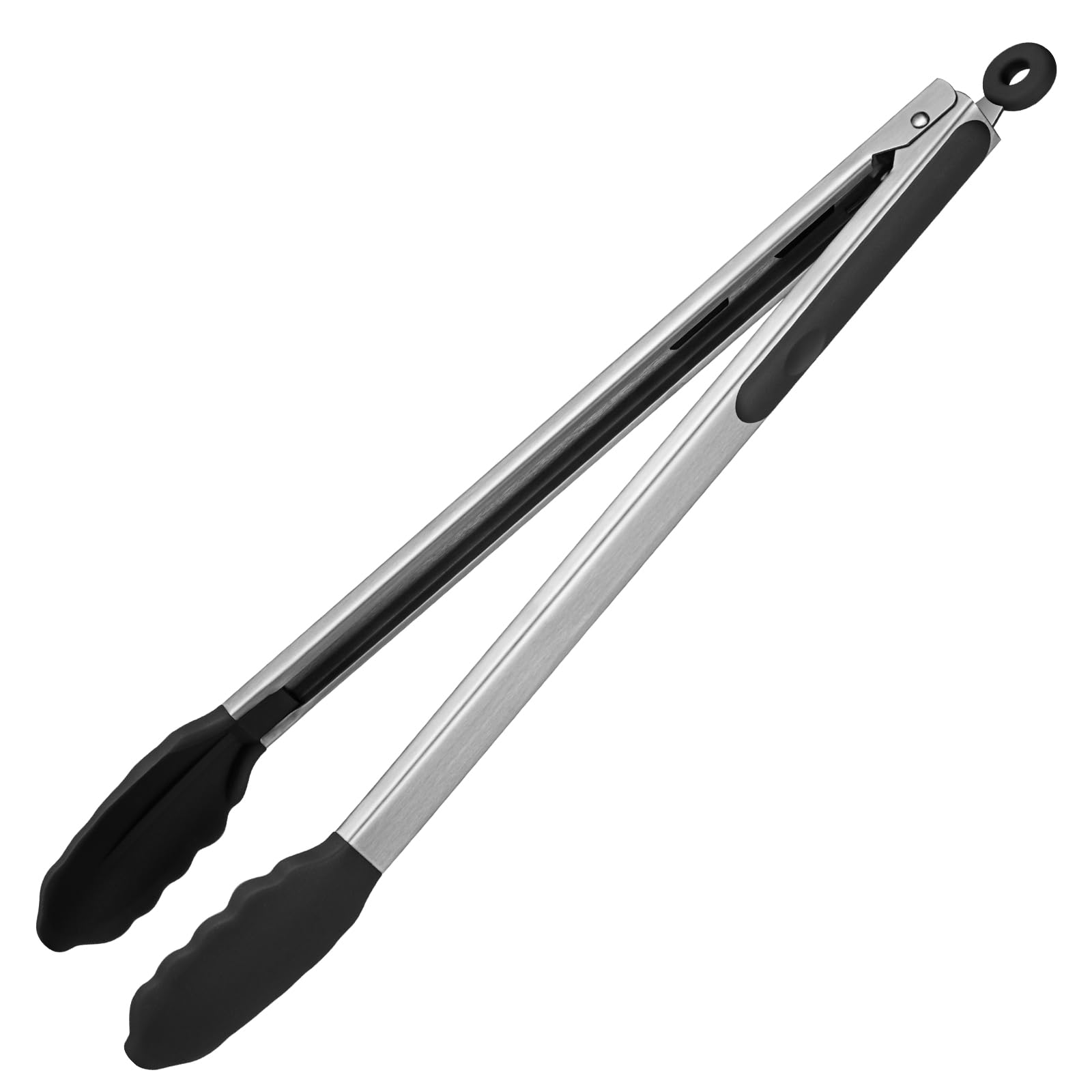 U-Taste 16" 315°C Heat Resistant Silicone Kitchen Tongs with Well Sealed Nonstick Rubber Tips and Silicone Coated Steel Handle and Smooth Locking (Black)