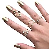 WEHOPS® High Fashion Metal Rings Set 5pcs Punk Rock Style Fashion Jewelry Accessories for Women/Girls Stack Rings Leaf V Rhinestone Joint Rings Knuckle Nail Ring Set W1 Gold